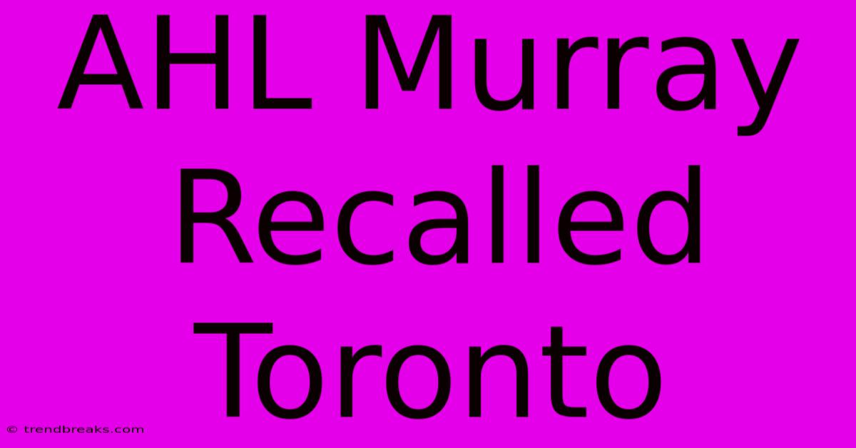 AHL Murray Recalled Toronto