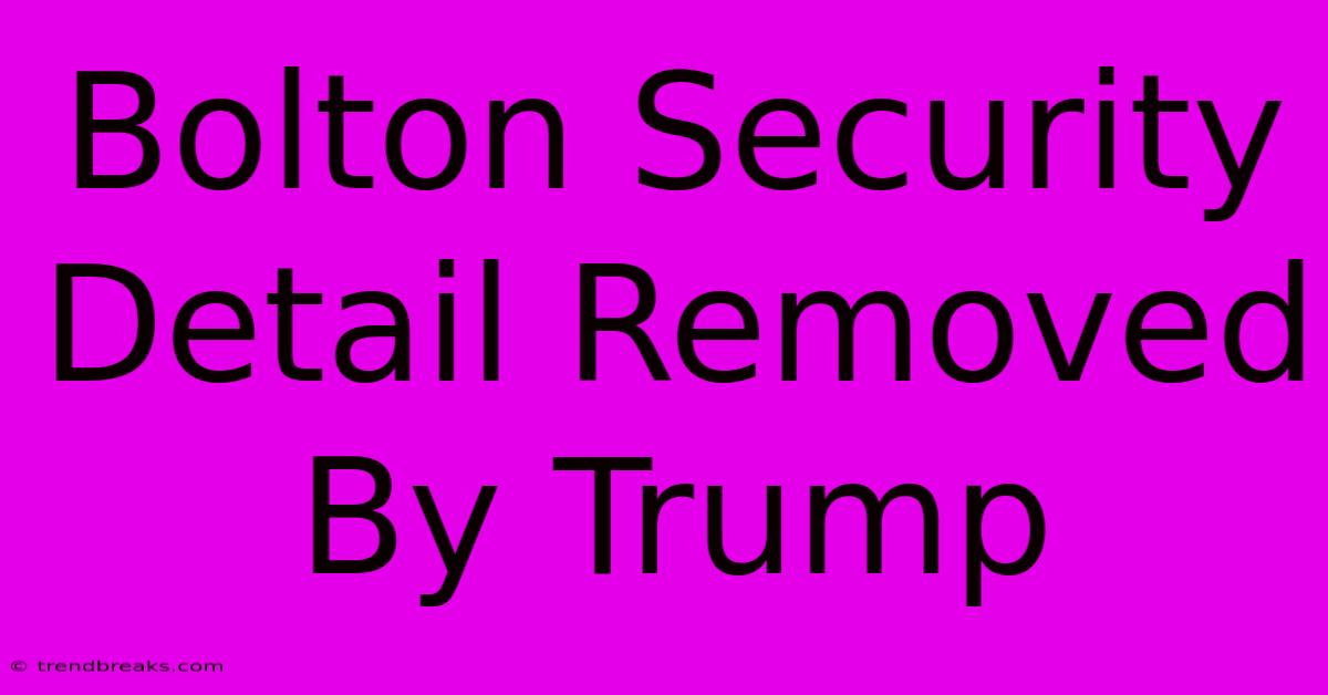 Bolton Security Detail Removed By Trump