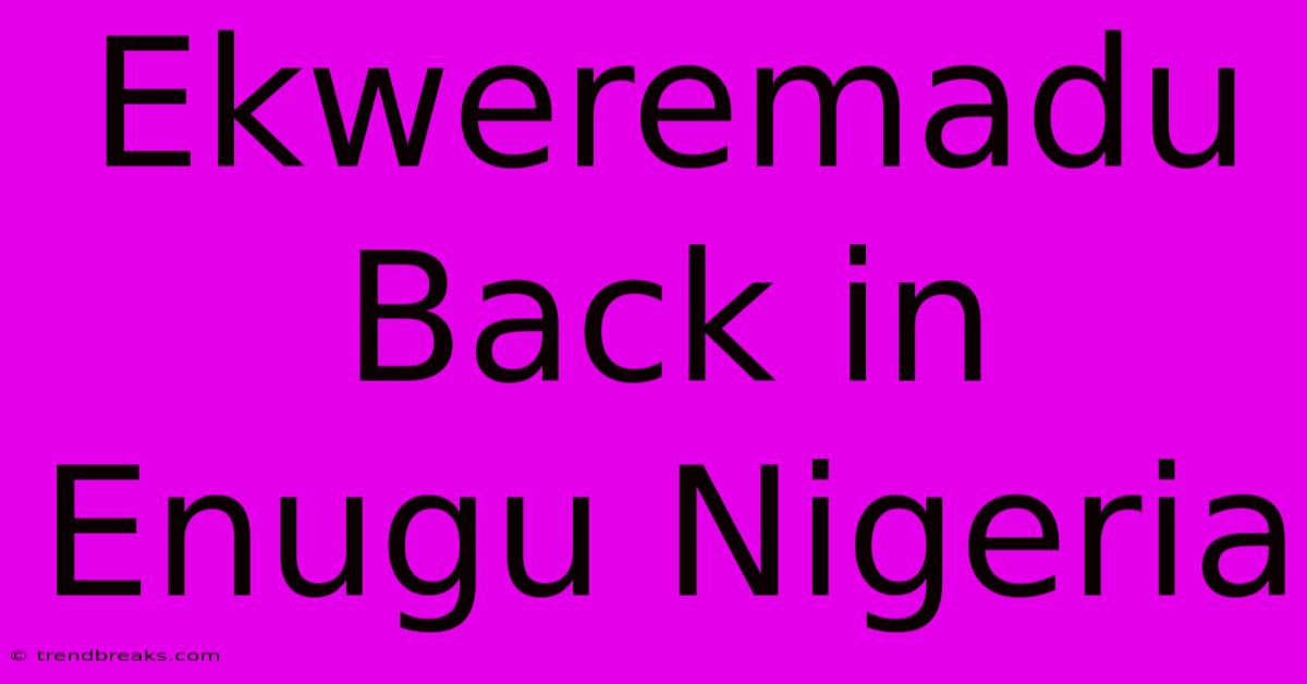 Ekweremadu Back In Enugu Nigeria