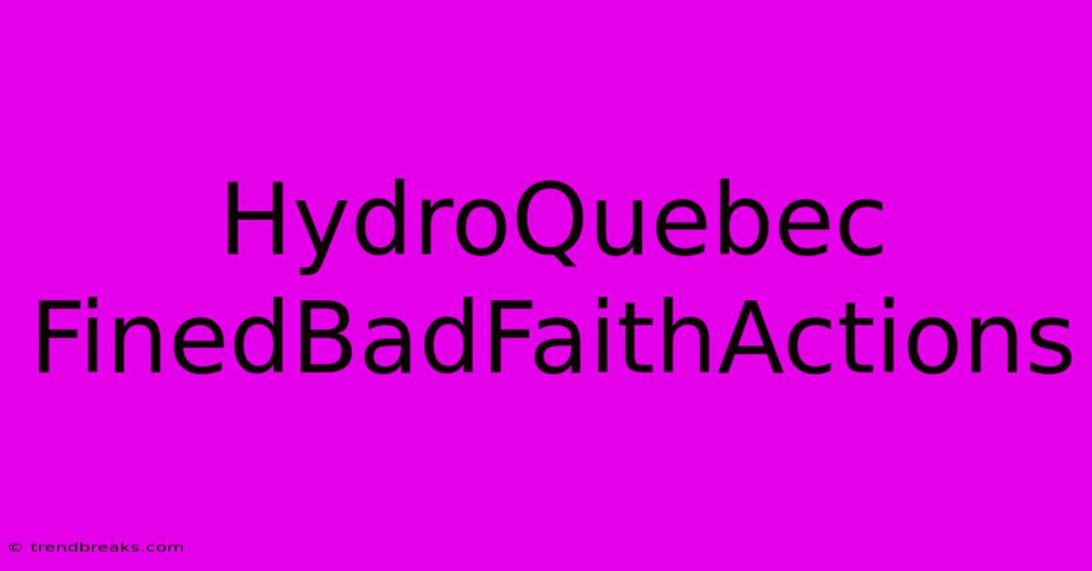 HydroQuebec FinedBadFaithActions