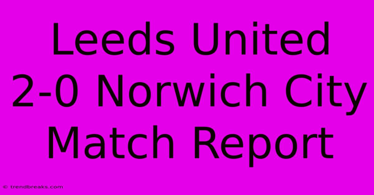 Leeds United 2-0 Norwich City Match Report