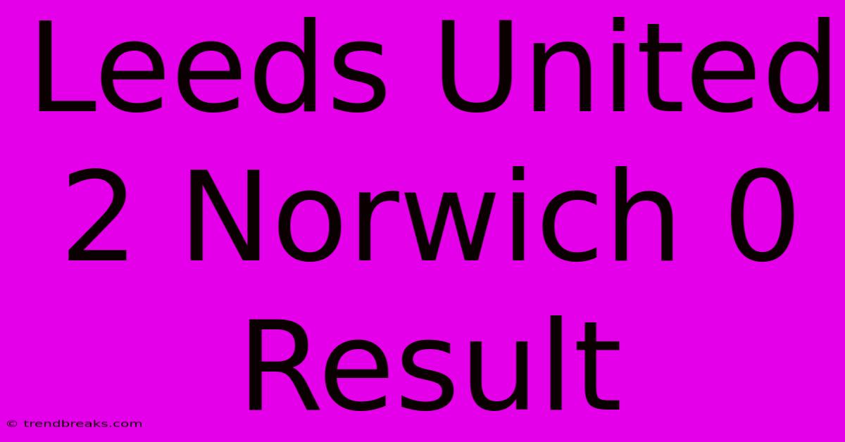 Leeds United 2 Norwich 0 Result