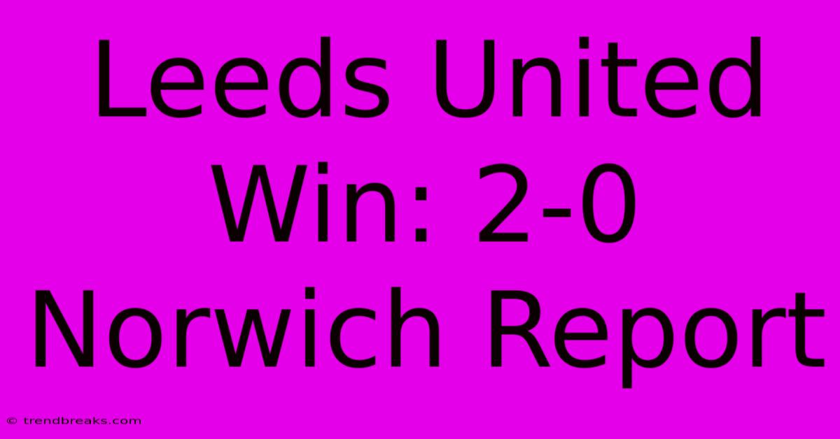 Leeds United Win: 2-0 Norwich Report