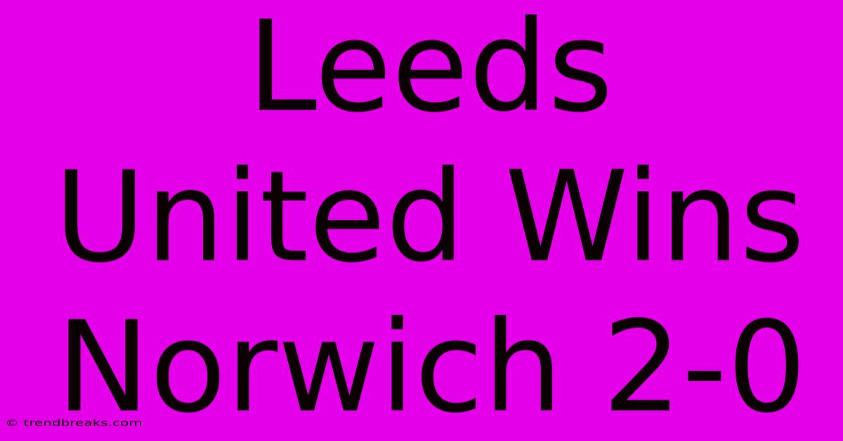 Leeds United Wins Norwich 2-0