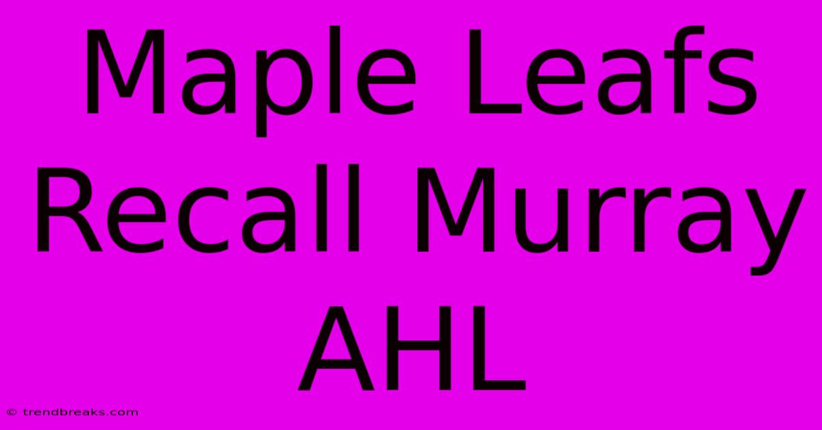 Maple Leafs Recall Murray AHL