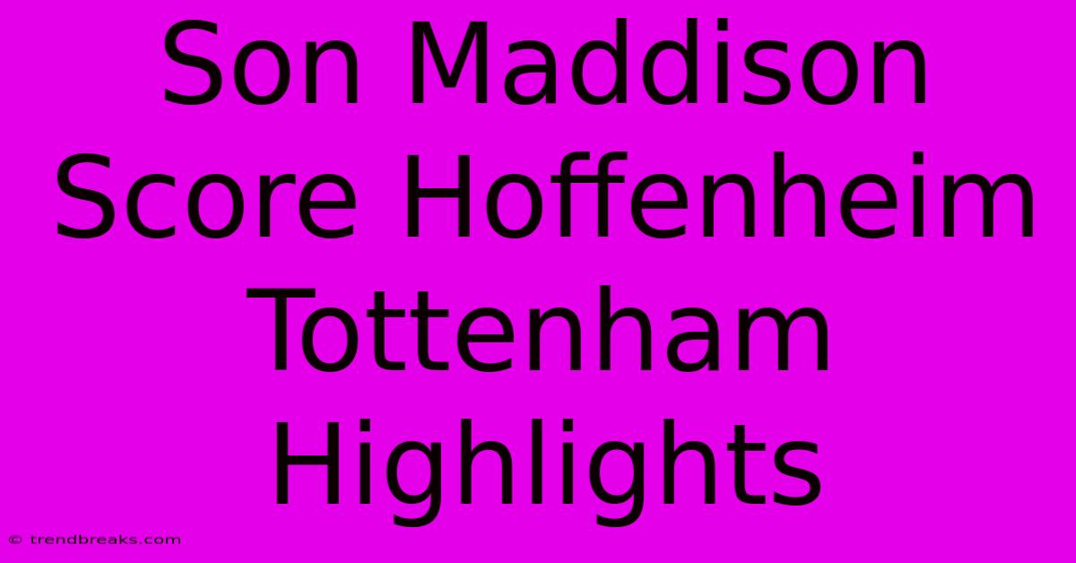 Son Maddison Score Hoffenheim Tottenham Highlights