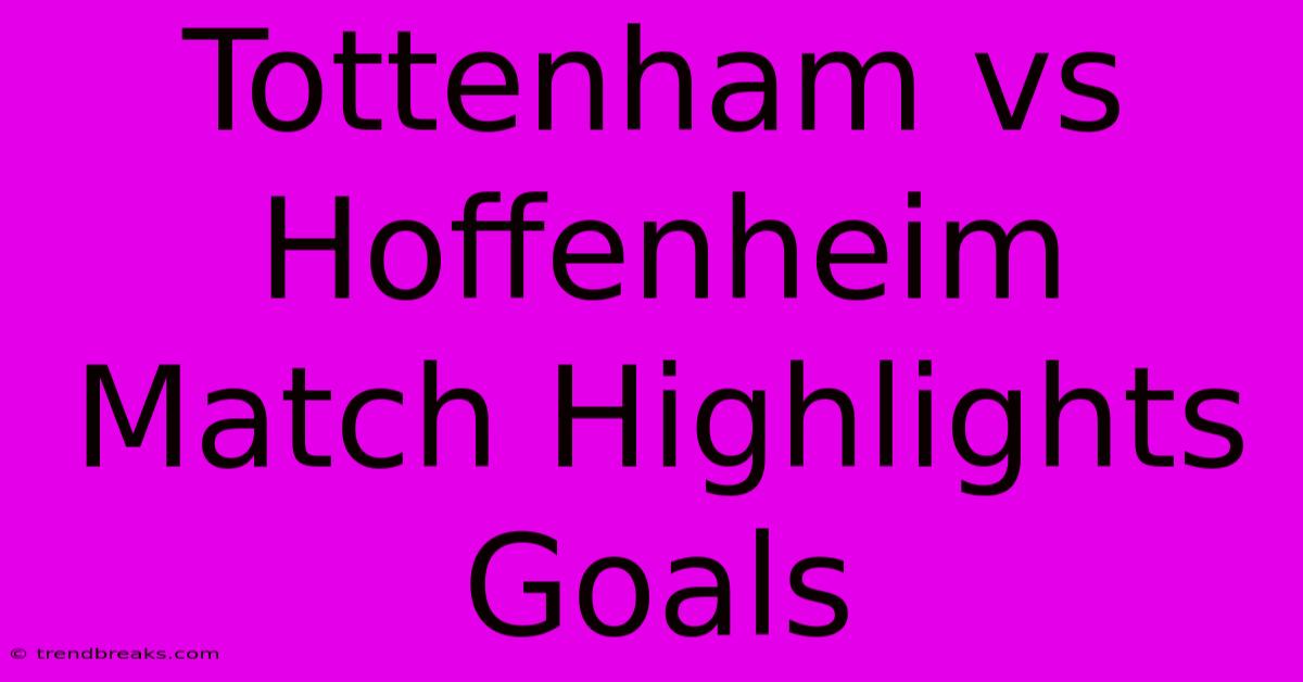 Tottenham Vs Hoffenheim Match Highlights Goals