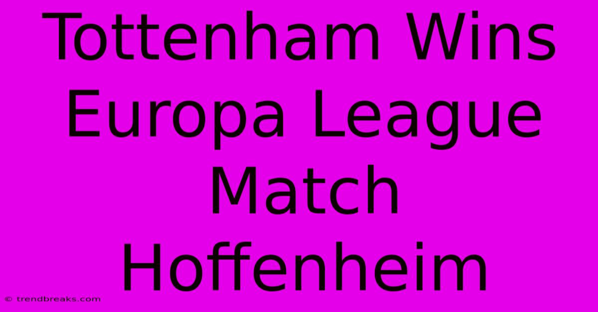 Tottenham Wins Europa League Match Hoffenheim