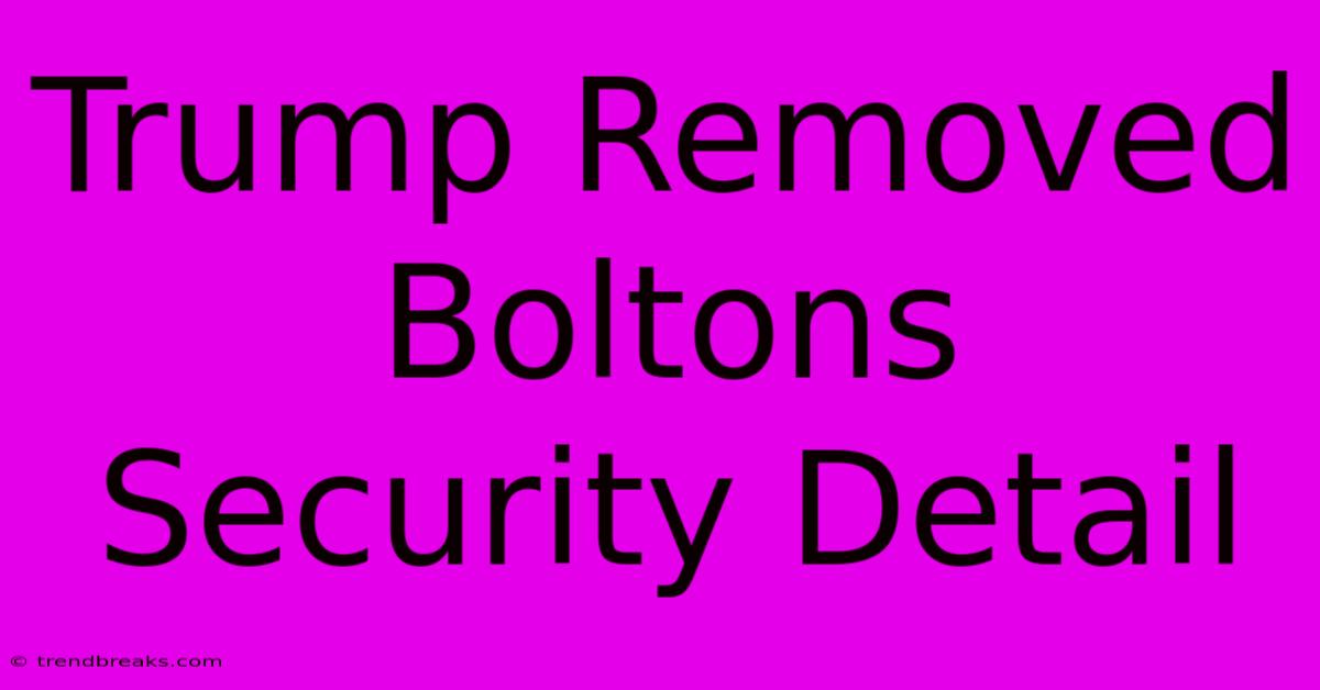 Trump Removed Boltons Security Detail