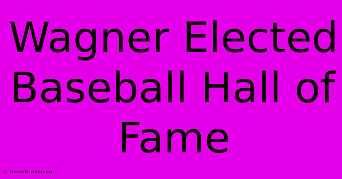 Wagner Elected Baseball Hall Of Fame