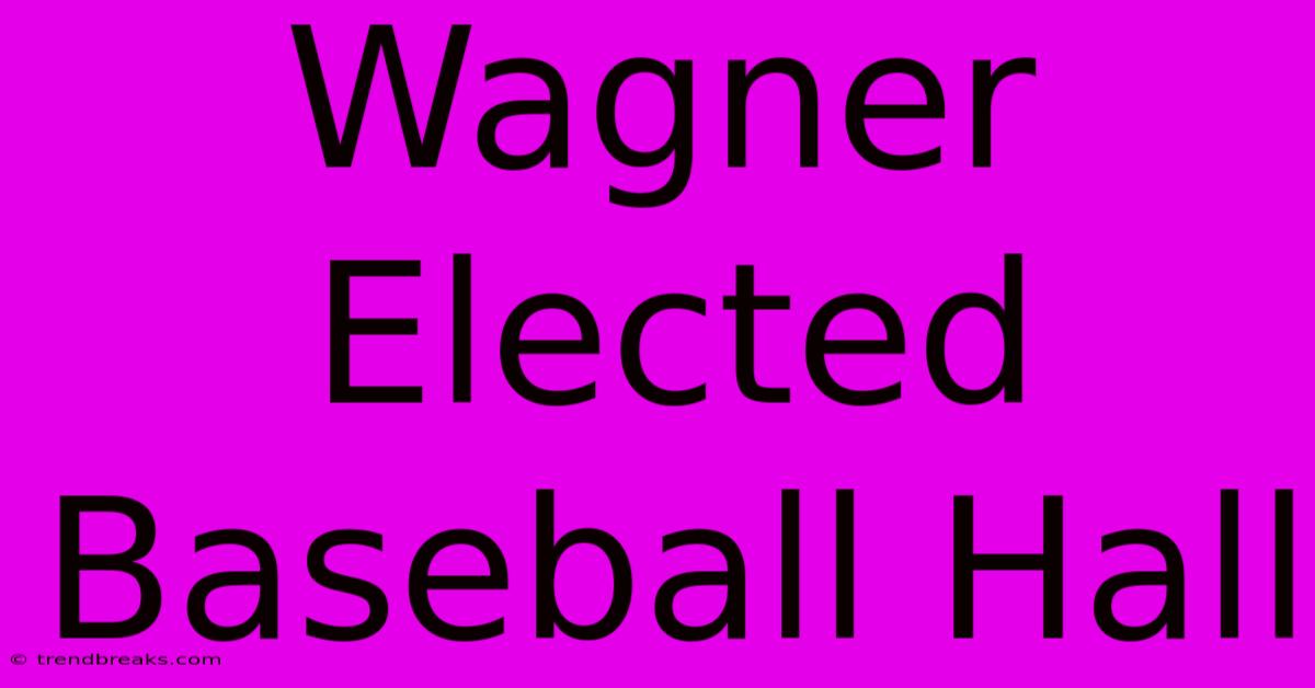 Wagner Elected Baseball Hall